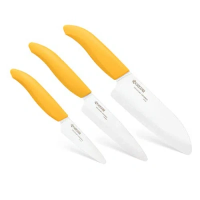 Kyocera Advanced Ceramics 3 Piece Revolution Series Knife Set In Yellow