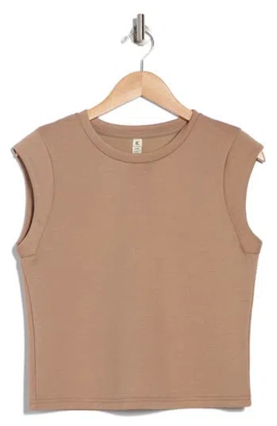 Kyodan Cap Sleeve Scuba Top In Warm Taupe