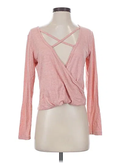 Pre-owned Kyodan Long Sleeve Top Pink Plunge Neckline Tops