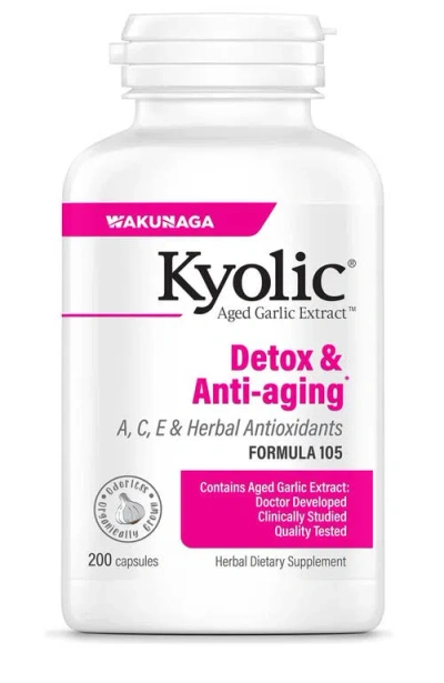 Kyolic Aged Garlic Extract Formula 105, Detox & Anti-aging, 200 Capsules