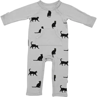 Kyte Baby Black Cat Longall Romper In Gray
