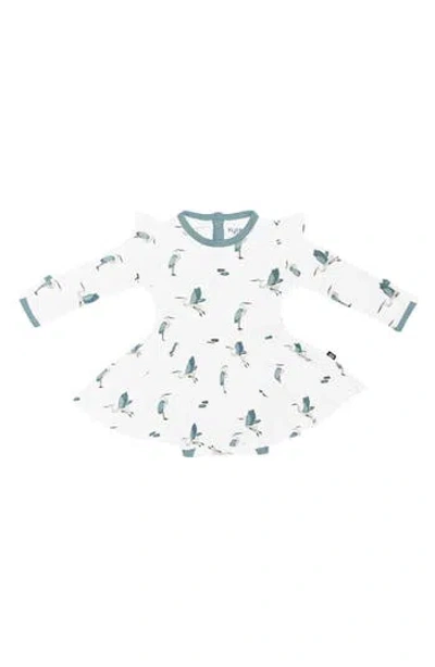 Kyte Baby Blue Heron Long Sleeve Skirted Bodysuit In White