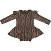 Kyte Baby Espresso Herringbone Long Sleeve Skirted Bodysuit In Brown