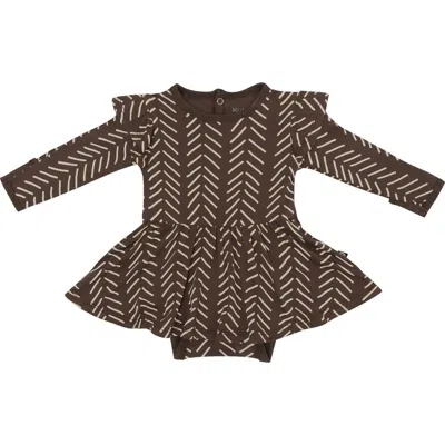 Kyte Baby Espresso Herringbone Long Sleeve Skirted Bodysuit In Brown