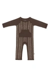 Kyte Baby Espresso Herringbone Print Longall Romper In Brown