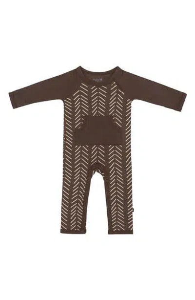 Kyte Baby Espresso Herringbone Print Longall Romper In Brown