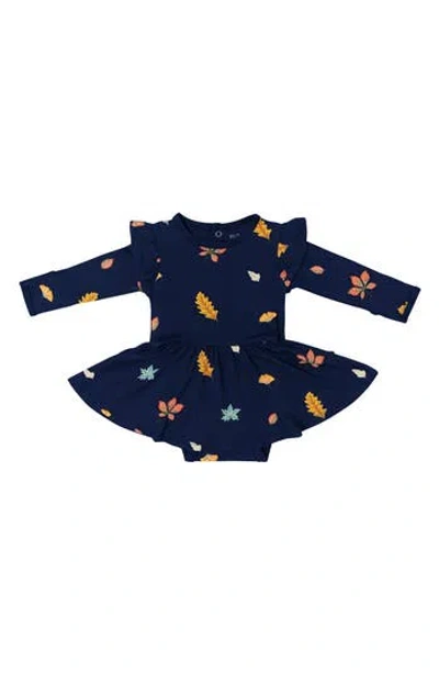 Kyte Baby Foliage Long Sleeve Skirted Bodysuit In Blue