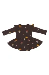Kyte Baby Fungi Twirl Long Sleeve Skirted Bodysuit In Brown