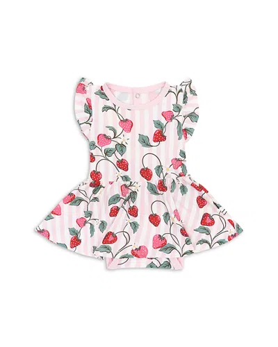 Kyte Baby Girls' Strawberry Print Twirl Bodysuit Dress - Baby In Pink