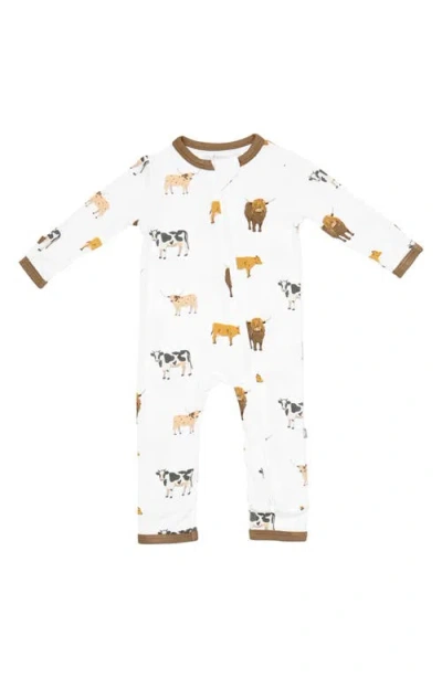 Kyte Baby Kids' Cow Print Zip-up Romper In White