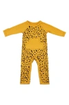 Kyte Baby Marigold Cheetah Print Longall Romper In Yellow