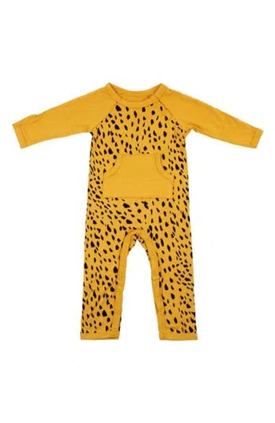 Kyte Baby Marigold Cheetah Print Longall Romper In Yellow