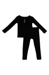 Kyte Baby Kids' Rib Henley Fitted Two-piece Pajamas In Midnight