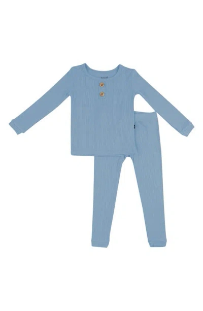 Kyte Baby Kids' Rib Henley Fitted Two-piece Pajamas In Slate