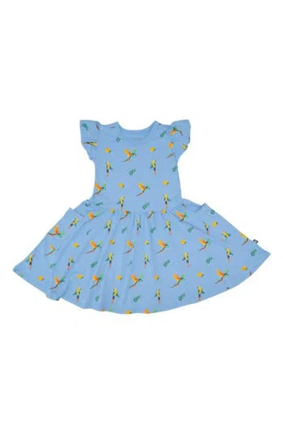 Kyte Baby Kids' Macaw Flutter Sleeve Twirl Dress In Blue
