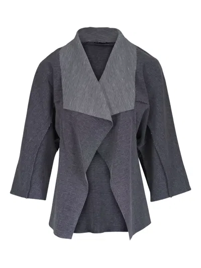Kz_k Studio Draped-front Denim Jacket In Gray