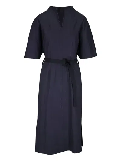 Kz_k Studio V-neck Belted Dress In Blue