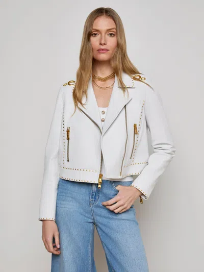 L Agence Aelin Studded Leather Jacket In White