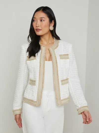 L Agence Agnes Tweed Denim Jacket In White