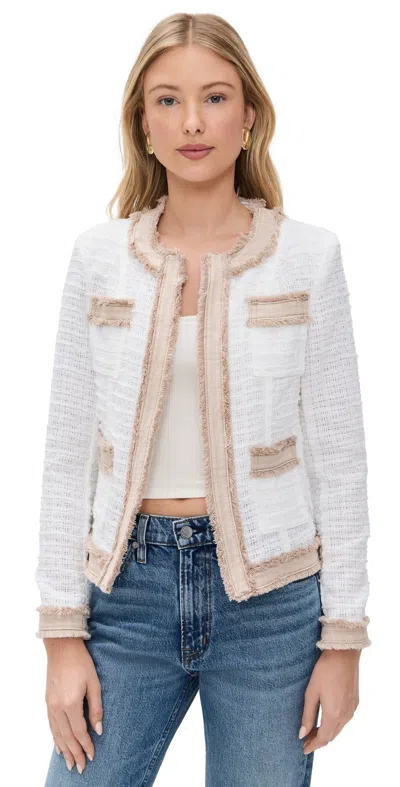 L'AGENCE AGNES TWEED DENIM JACKET BLANC/BISCUIT