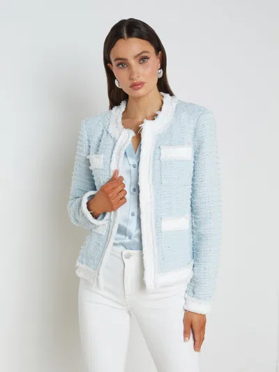 L Agence Agnes Tweed Denim Jacket In Ice Water/blanc