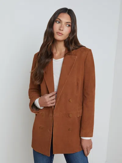 L Agence Aimee Suede Blazer In Cognac