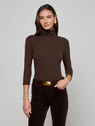 L Agence Aja Turtle Neck 3/4 Slv In Brown