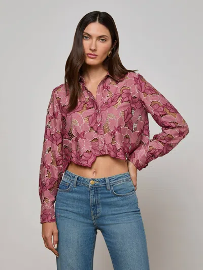L Agence Akemi Cropped Lace Blouse In Pink