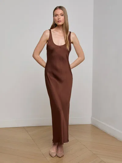 L Agence Akiya Satin Maxi Dress In Brown