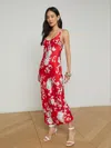 L Agence Akiya Satin Maxi Dress In Red/ivory Ikebana