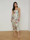 L Agence Akiya Satin Maxi Dress In Vintage White Multi Charonda Butterfly