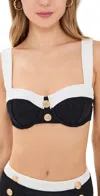 L Agence Alexandria Colorblock Chic Structured Bra Top With Gold Buttons Black In Black