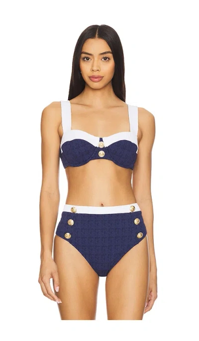 L Agence Alexandria Structured Bikini Top In Color Block Chic Marine