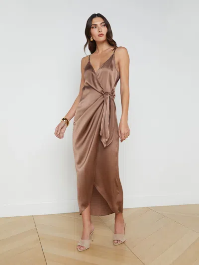 L Agence Amilia Silk Wrap Dress In Sparrow