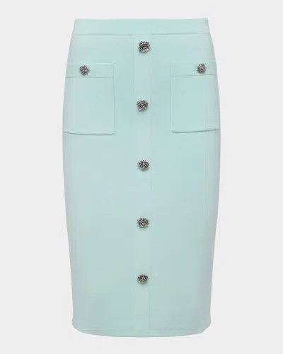 L Agence Amira Knit Buttoned Knee-length Skirt In Pale Jadenickel Rose