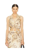 L Agence Amos Sleeveless Tie Blouse In Tan