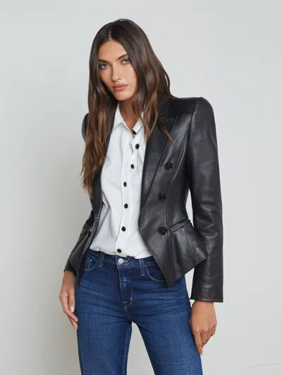 L Agence Andalusia Leather Blazer In Black