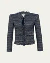 L Agence Angelina Tweed Jacket In Bluegreen Multi Tweed