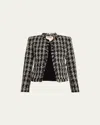 L Agence Angelina Tweed Jacket In Blk/ivory Plaid Tweed