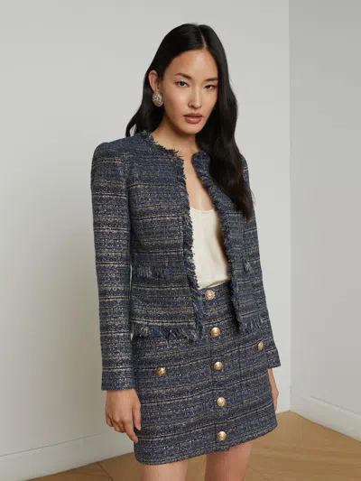 L Agence Angelina Tweed Jacket In Bluegreen Multi Tweed