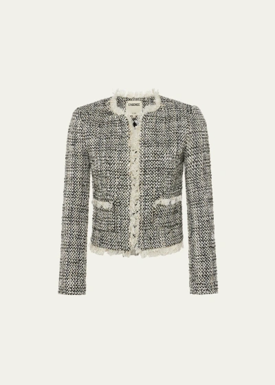 L Agence Angelina Tweed Jacket In Ecru/black/metallic