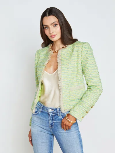 L Agence Angelina Tweed Jacket In Light Green Multi