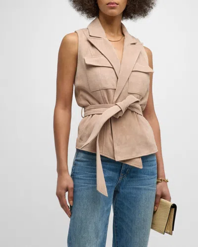 L Agence Arbor Wrap Belted Waistcoat In Cashew