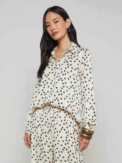 L Agence Argo Satin Blouse In Ecru/black Polka Dot