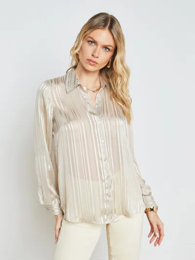 L Agence Argo Striped Blouse In Light Taupe Stripe