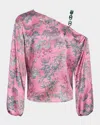 L Agence Asami Chain One-shoulder Blouse In Mauve Multi Kesi Print