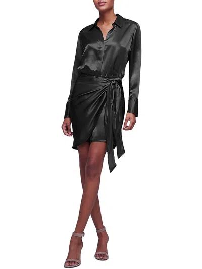 L Agence Atlus Womens Silk Faux Wrap Shirtdress In Black