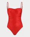L Agence L'agence Aubrey Shimmer Ruched One Piece Swimsuit In Rouge