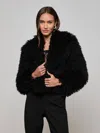 L'agence Aura Cropped Faux Fur Jacket In Black