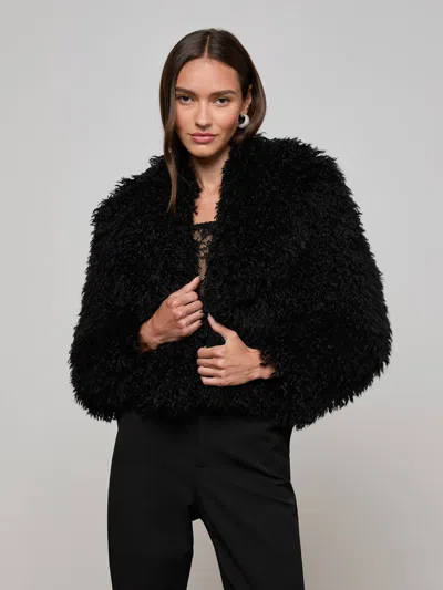 L Agence Aura Cropped Faux Fur Jacket In Black
